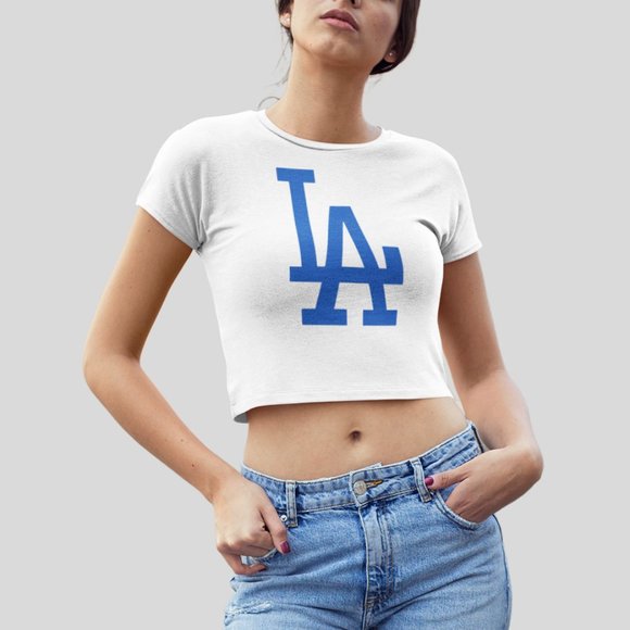 NEW Los Angeles Dodgers LA Form Fit Crop Top Shirt WHITE - Picture 1 of 4